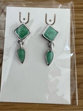 Green Dangle Earrings - Silver-Tone Drop Earrings